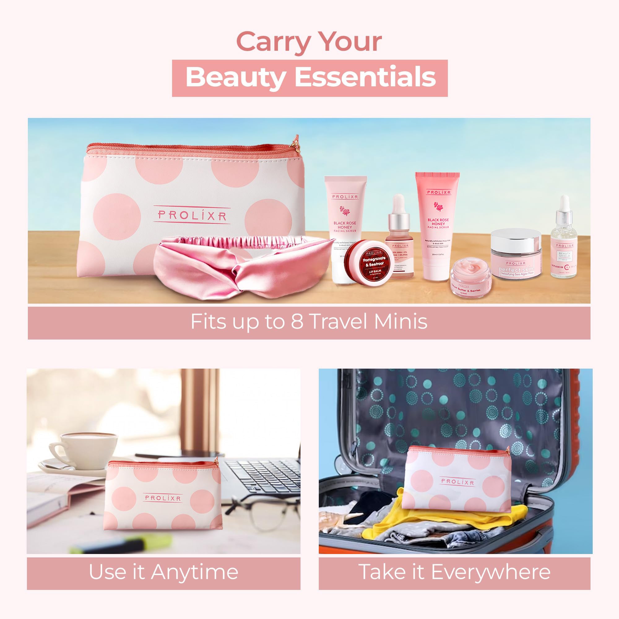 Prolixr Pink Pouch - Lightweight cosmetic bag for trips