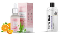 Ultimate Beauty Duo: Prolixr Beauty Shield Vitamin C Serum & Savio John Pereira's Curly Hair Shampoo | Skin Clearing Serum | Soothes Redness | Sun Damage Protection- 30ml & 200ml