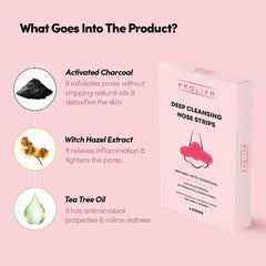 Prolixr Deep Cleansing Charcoal Nose Strips | Witch Hazel & Tea Tree Extracts | Blackheads & Whiteheads | Unclog Open Pores - 6 Strips